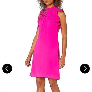 Vince Camuto Fuchsia Souffle Chiffon High Neck Float Ruffles Dress (NWT)